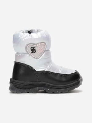 Czarno-Srebrne Śniegowce z Pikowaną Elastyczną Cholewką Rone