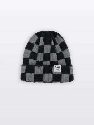 Czarno-szara czapka zimowa w kratę Reporter