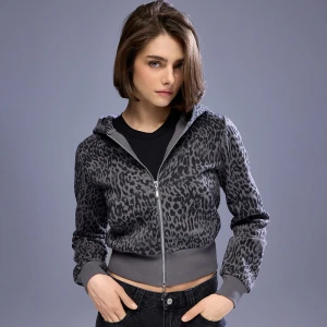 Czarno-szara rozpinana bluza w panterkę z kapturem House