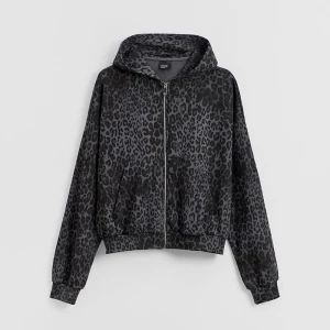 Czarno-szara rozpinana bluza w panterkę z kapturem House