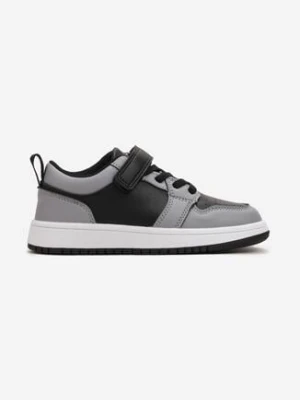 Czarno-Szare Płaskie Buty Sportowe Zapinane na Rzep i Sznurowane Haelia