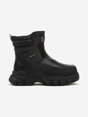 Czarno-Szare Śniegowce na Grubej Podeszwie z Ozdobną Naszywką Siathielle