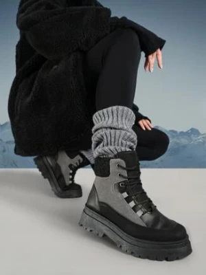 Zdjęcie produktu Czarno-Szare Traperki Sznurowane Trapery Jette