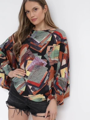 Czarno-Zielona 3w1 Bluzka Kombinezon i Spodnie z Geometrycznym Wzorem i Szerokimi Nogawkami Madelinn R&f Fashion