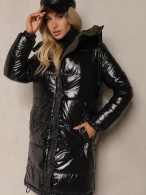 Czarno-Zielona Dwustronna Kurtka Zimowa z Pikowanymi Przeszyciami i Kapturem Valrinna melya by melody