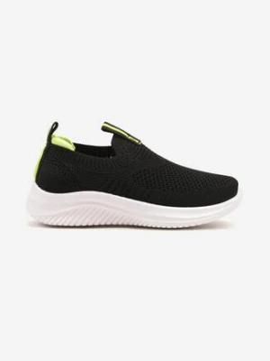 Czarno-Zielone Buty Sportowe Sneakersy z Elastyczną Cholewką Liasoria