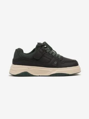 Czarno-Zielone Buty Sportowe Sneakersy z Wkładką ze Skóry Naturalnej Vailanne