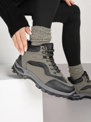 Czarno-Zielone Buty Trekkingowe Trapery Vices Ozdobione Geometrycznym Motywem Anarisse