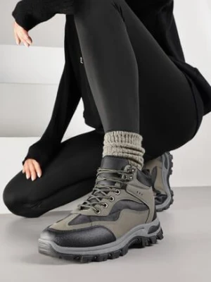 Czarno-Zielone Buty Trekkingowe Trapery Vices z Geometrycznym Wzorem Anerisse