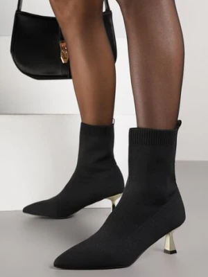 Czarno-Złote Botki Vices na Metalicznej Kaczuszce z Elastyczną Cholewką Vamile