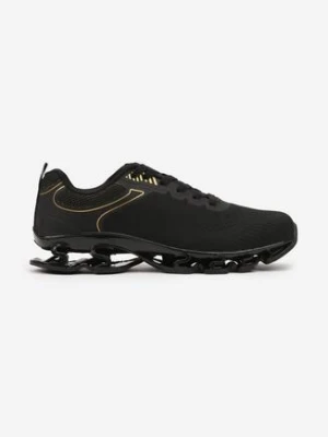 Czarno-Złote Buty Sportowe Sneakersy z Geometrycznym Zdobieniem Noramia