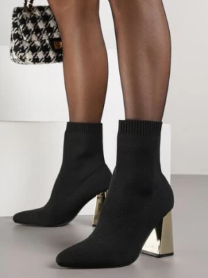 Czarno-Złote Skarpetkowe Botki VICES na Słupku w Eleganckim Stylu Rarana