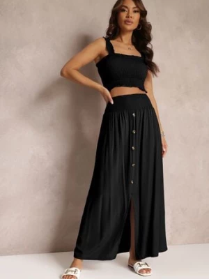 Czarny 2-częściowy Bawełniany Komplet z Długą Spódnicą i Elastycznym Topem Diomastis