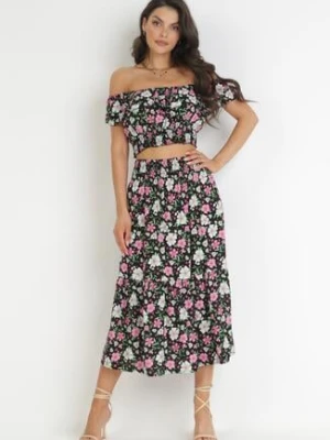 Czarny 2-częściowy Komplet z Topem i Spódnicą Alnasoa