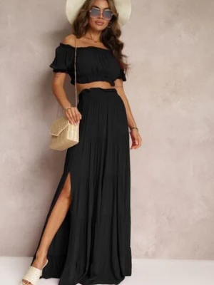 Czarny 2-częściowy Komplet z Wiskozy w Hiszpańskim Stylu Avasa