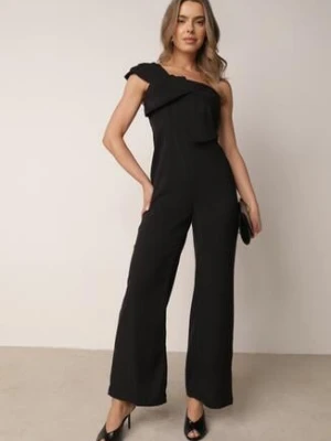 Czarny Asymetryczny Elegancki Kombinezon VICES Ozdobiony Supłem Aigariope