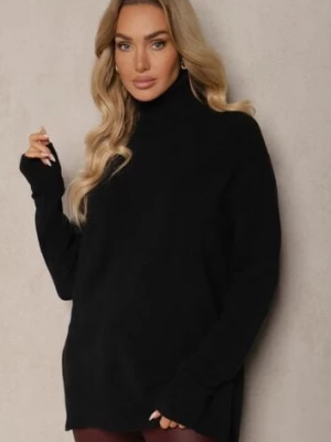 Czarny Asymetryczny Golf o Klasycznym Kroju z Długim Rękawem Serattia miss poem