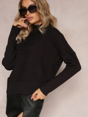Czarny Asymetryczny Sweter z Wełną Ozdobiony Tłoczeniem Aurorrsa Wool Fashion