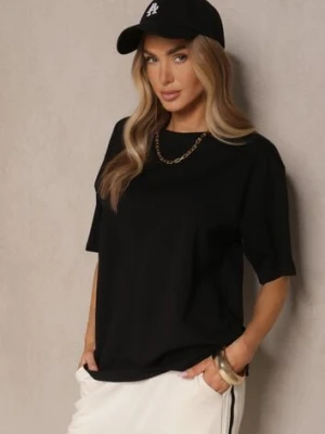 Czarny Basicowy T-shirt z Bawełny Meranissea m&d fashion