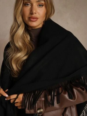 Czarny Bawełniano-Wiskozowy Szalik w Kształcie Trójkąta z Frędzlami Vetisara