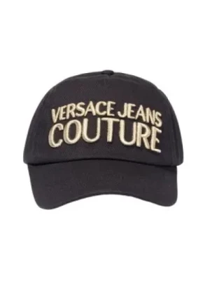 Czarny bawełniany kapelusz męski z logo Versace Versace Jeans Couture