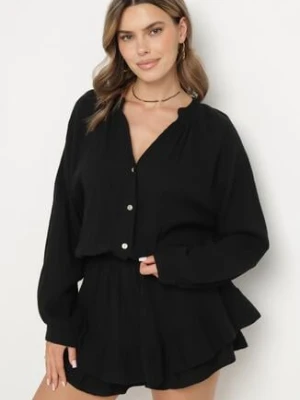 Czarny Bawełniany Kombinezon z Elastyczną Gumką w Talii i Spódnico-Spodenkami Gleasea jumelle