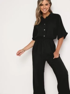 Czarny Bawełniany Kombinezon z Koszulową Górą i Prostymi Spodniami Namsore jumelle