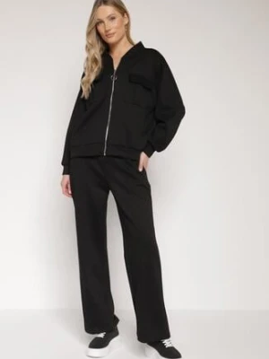 Czarny Bawełniany Komplet Dresowy Bluza na Suwak i Spodnie Tevrisa new collection