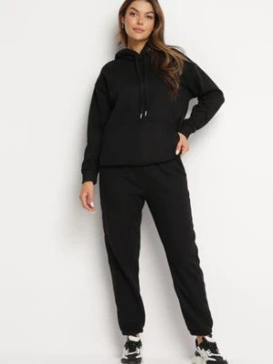 Czarny Bawełniany Komplet Dresowy z Bluzą i Spodniami Zansira