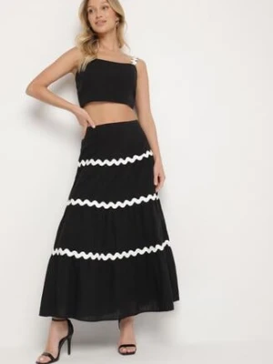 Czarny Bawełniany Komplet Top na Ramiączkach i Rozkloszowana Spódnica Iselira