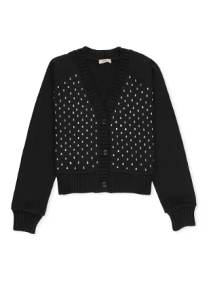 Czarny Bawełniany Sweter z Detalami ze Strassu N21