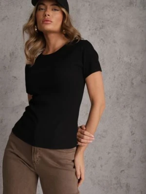 Czarny Bawełniany T-shirt o Dopasowanym Kroju z Prążkowanego Materiału Lailya romee's