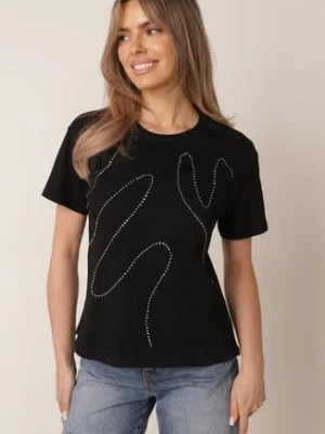 Czarny Bawełniany T-shirt Ozdobiony Cyrkoniami Monomene metrofive