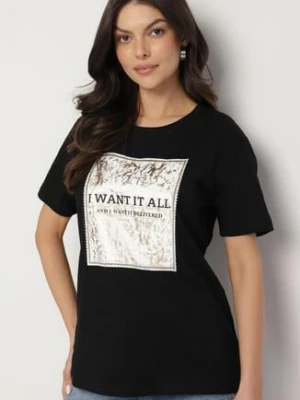 Czarny Bawełniany T-shirt Ozdobiony Nadrukiem Nelltaria glo-story