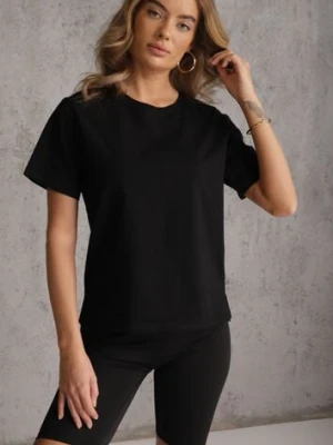 Czarny Bawełniany T-shirt Ozdobiony po Bokach Rozcięciami Brinelle romee's