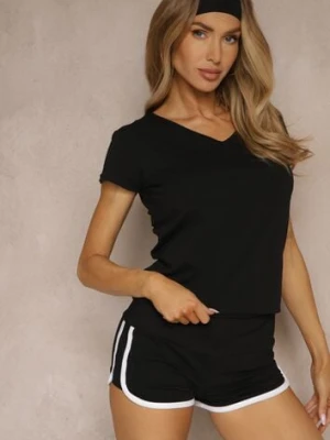 Czarny Bawełniany T-shirt z Dekoltem w Kształcie Litery V Fevalista