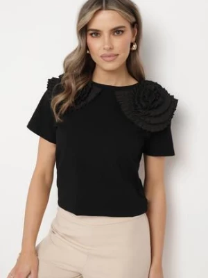 Czarny Bawełniany T-shirt z Materiałową Aplikacją 3D Jolilena elsa.m by may