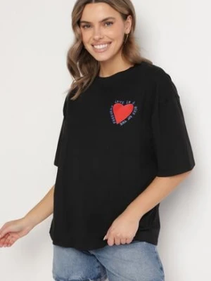 Czarny Bawełniany T-shirt z Motywem Serca Liorlie jumelle