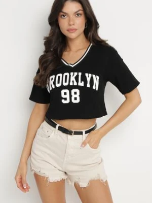 Czarny Bawełniany T-shirt z Napisem Nitanelia h&s