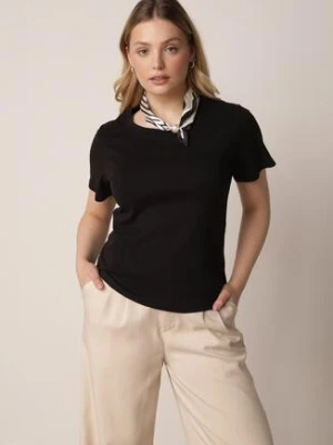 Czarny Bawełniany T-shirt z Satynową Apaszką Cloud melya by melody