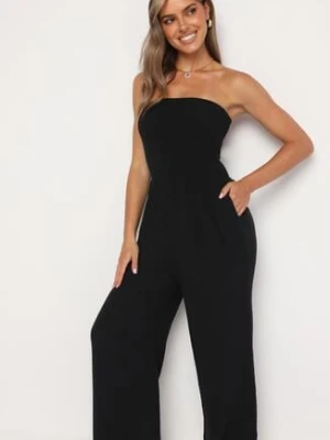 Czarny Bawełniany Taliowany Kombinezon Góra Bandeau Wykończona Gumkami Moranna jumelle