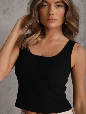 Czarny Bawełniany Tank Top w Prążki z Ozdobnymi Guziczkami Bernissa romee's