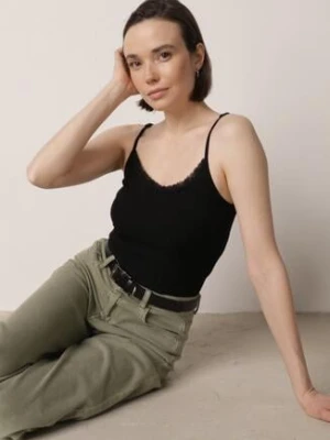 Czarny Bawełniany Top Bieliźniany z Koronką na Regulowanych Ramiączkach Beralisa romee's