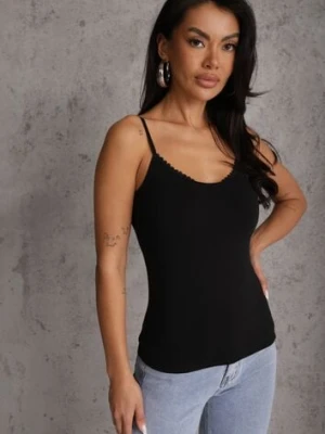 Czarny Bawełniany Top Bieliźniany z Koronką przy Dekolcie Berinda romee's
