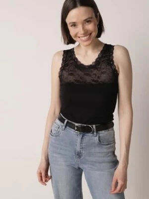 Czarny Bawełniany Top z Koronkową Górą Beralia romee's