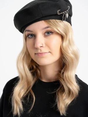Czarny beret z ozdobną agrafką Reporter Young