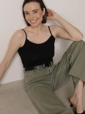 Czarny Bieliźniany Top z Bawełny Ozdobiony Koronkową Lamówką Bervina romee's