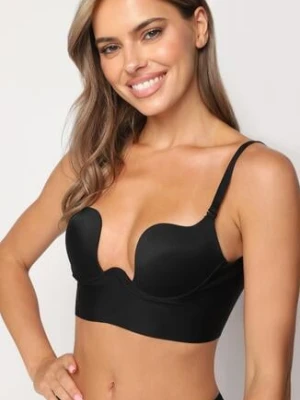 Czarny Biustonosz Miseczka B Push Up na Regulowanych Ramiączkach do Głębokiego Dekoltu Zenaria
