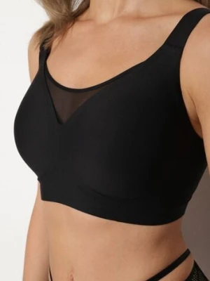 Czarny Biustonosz na Szerokich Ramiączkach Zdobiony Siateczkową Wstawką Salineva love magnolia