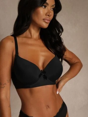 Czarny Biustonosz o Gładkim Wykończeniu z Kokardką Phiphise